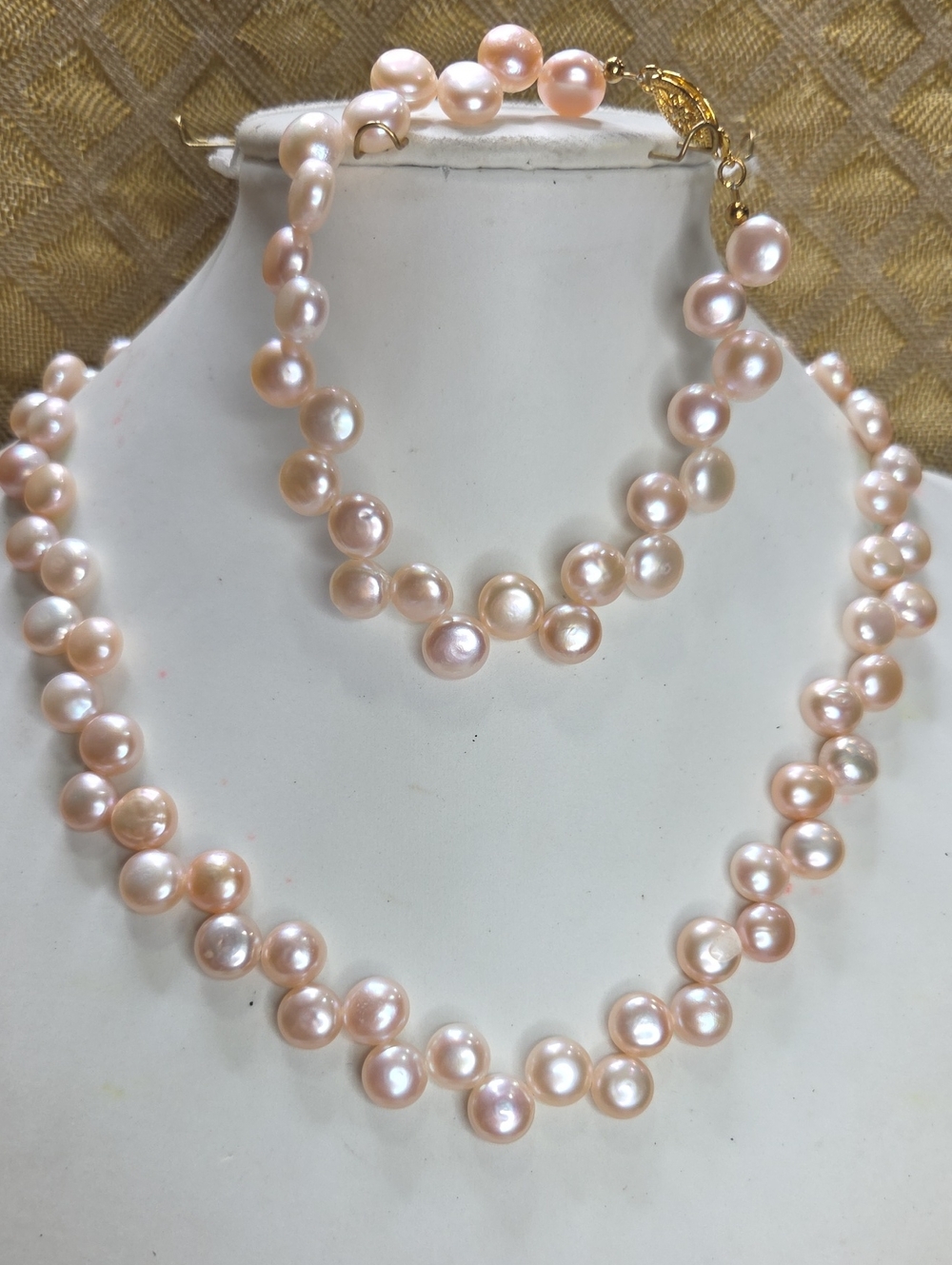 Fancy Pink Freshwater Pearl Necklace and Bracelet Set - 14K Gold Filled